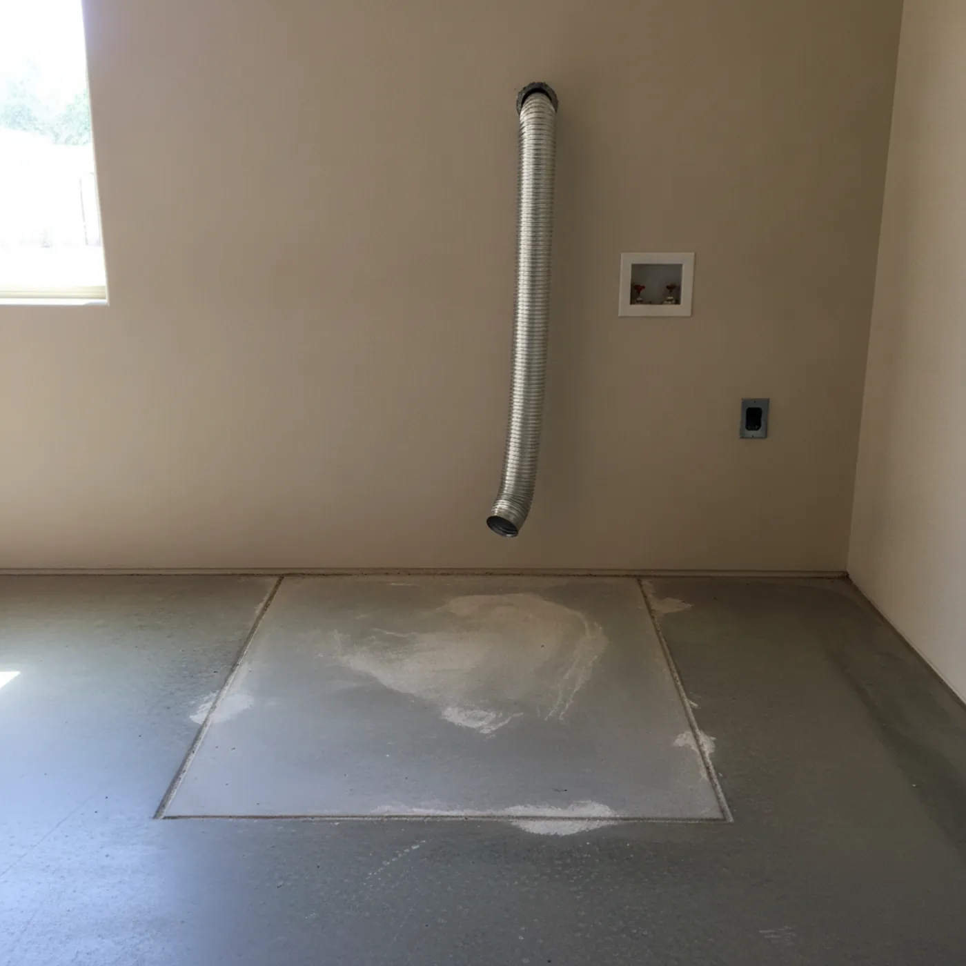 Clean, empty laundry space after a washer and dryer removal in a Las Cruces home