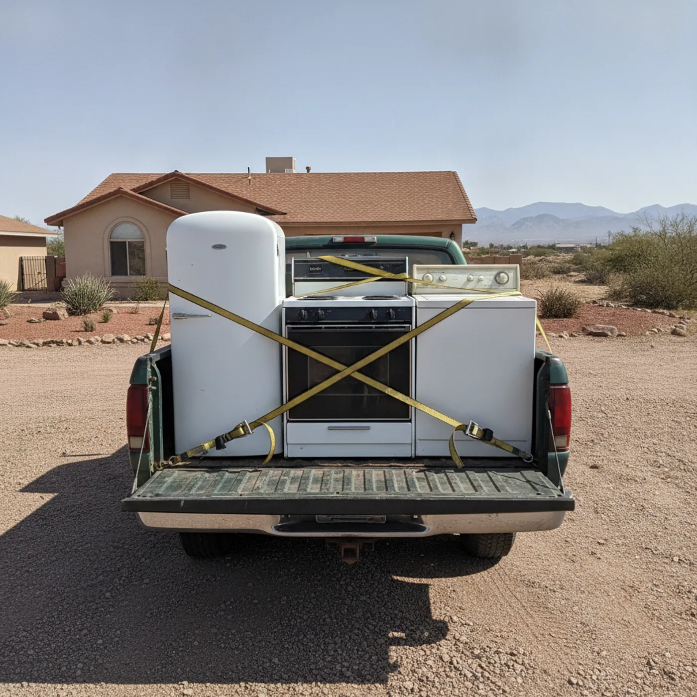 Tidy, swept garage after an appliance cleanout in Doña Ana County